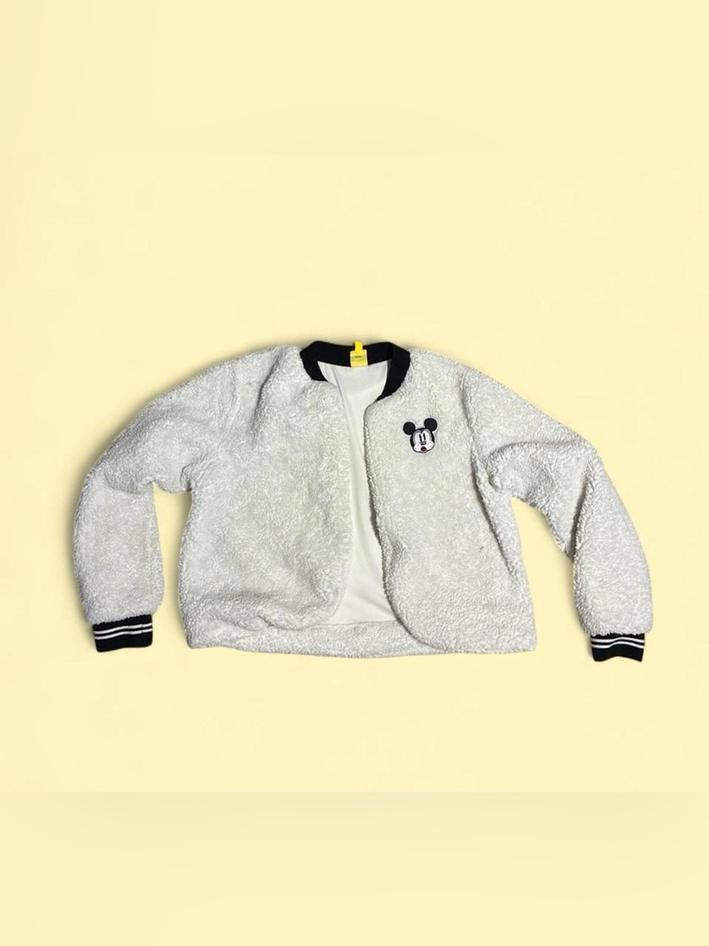 Disney White Sherpa Jacket with Black Trim & Mickey Patch